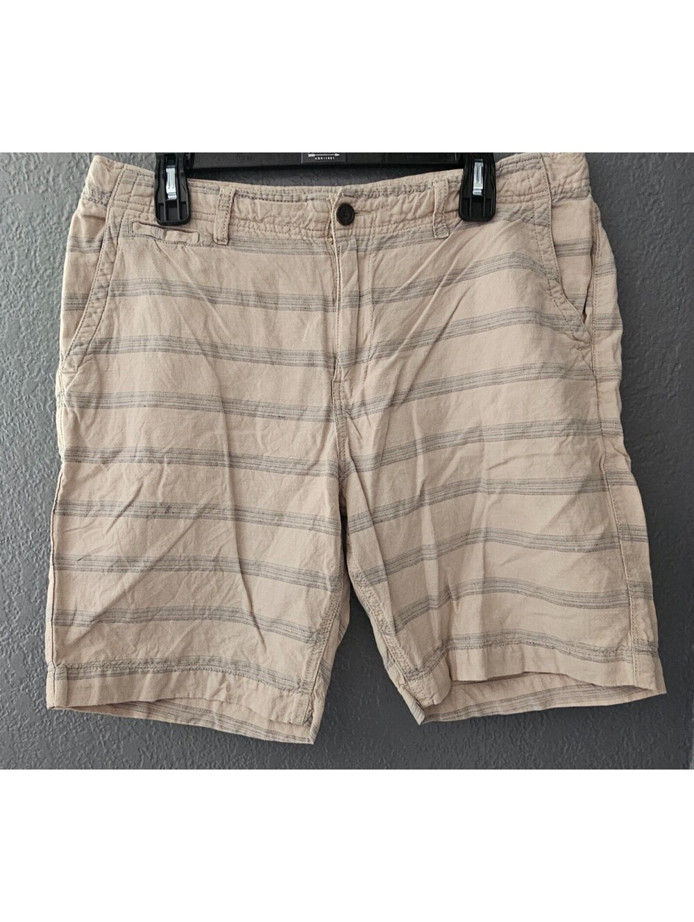 Men's Lucky Brand Linen Blend Shorts Beige Striped Beach Bermuda Board Size 34